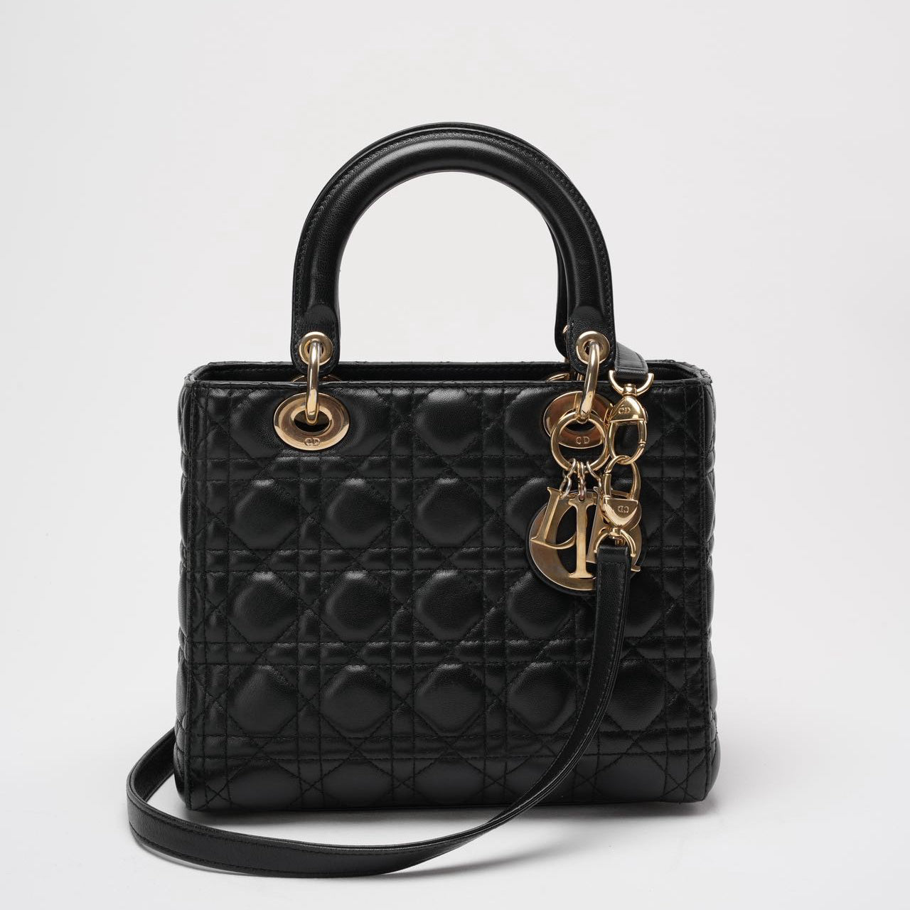 Dior Handbag Lady Bag Cannage Black Medium Bag Black Cannage