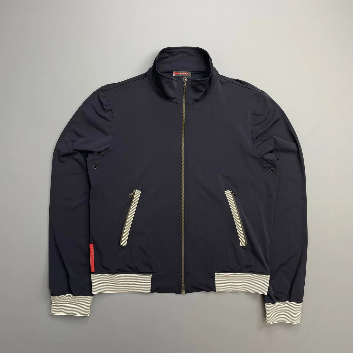 Prada Handbag Sport 00s Stripe Detailed Track Jacket Nylon Navy