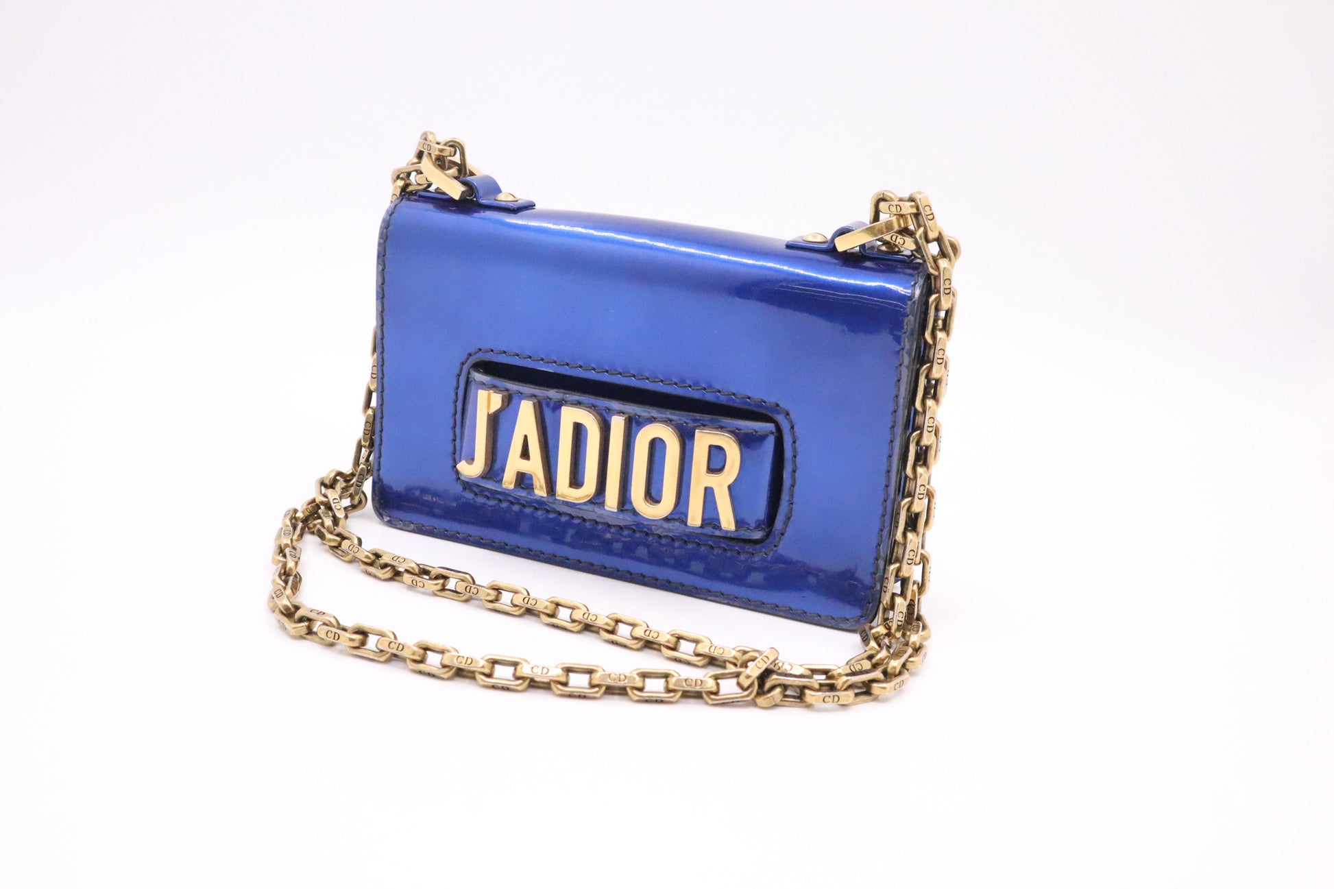Dior J'A Shoulder Bag In Electric Patent Leather Blue