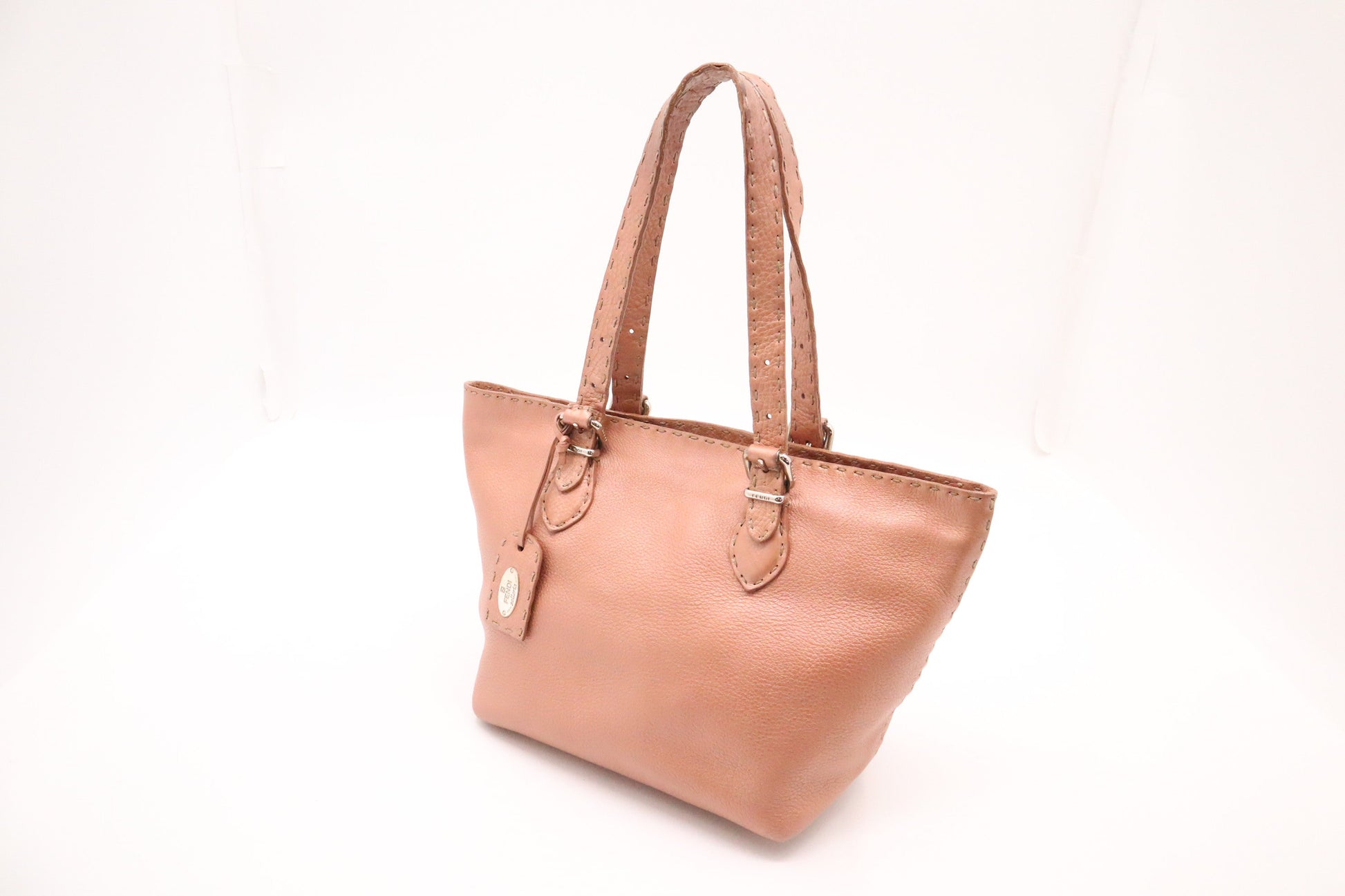 Fendi Tote In Metallic Leather Pink Tote Bag