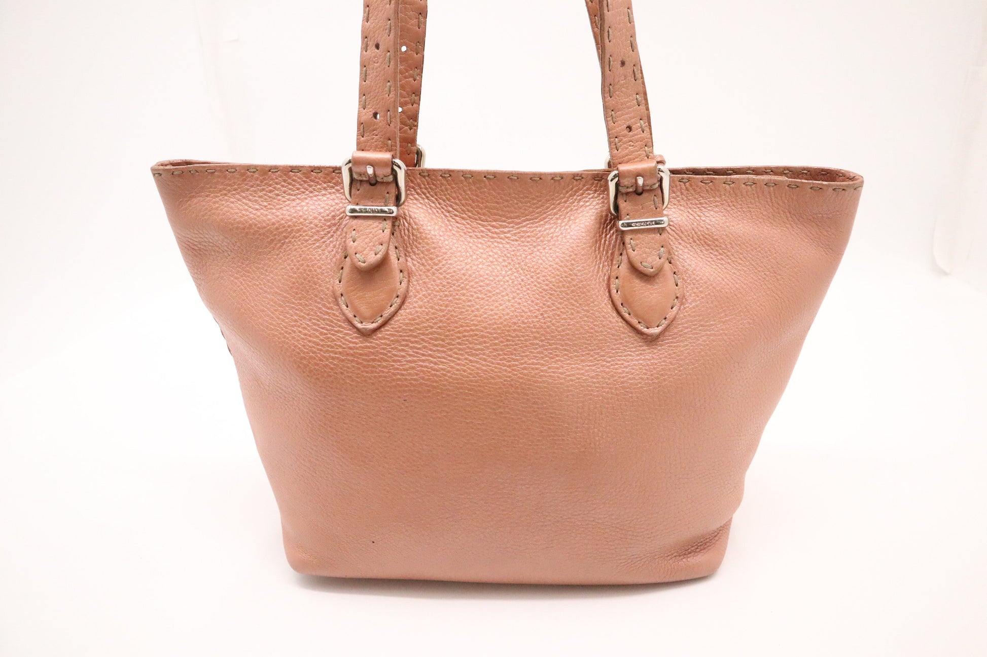 Fendi Tote In Metallic Leather Pink Tote Bag