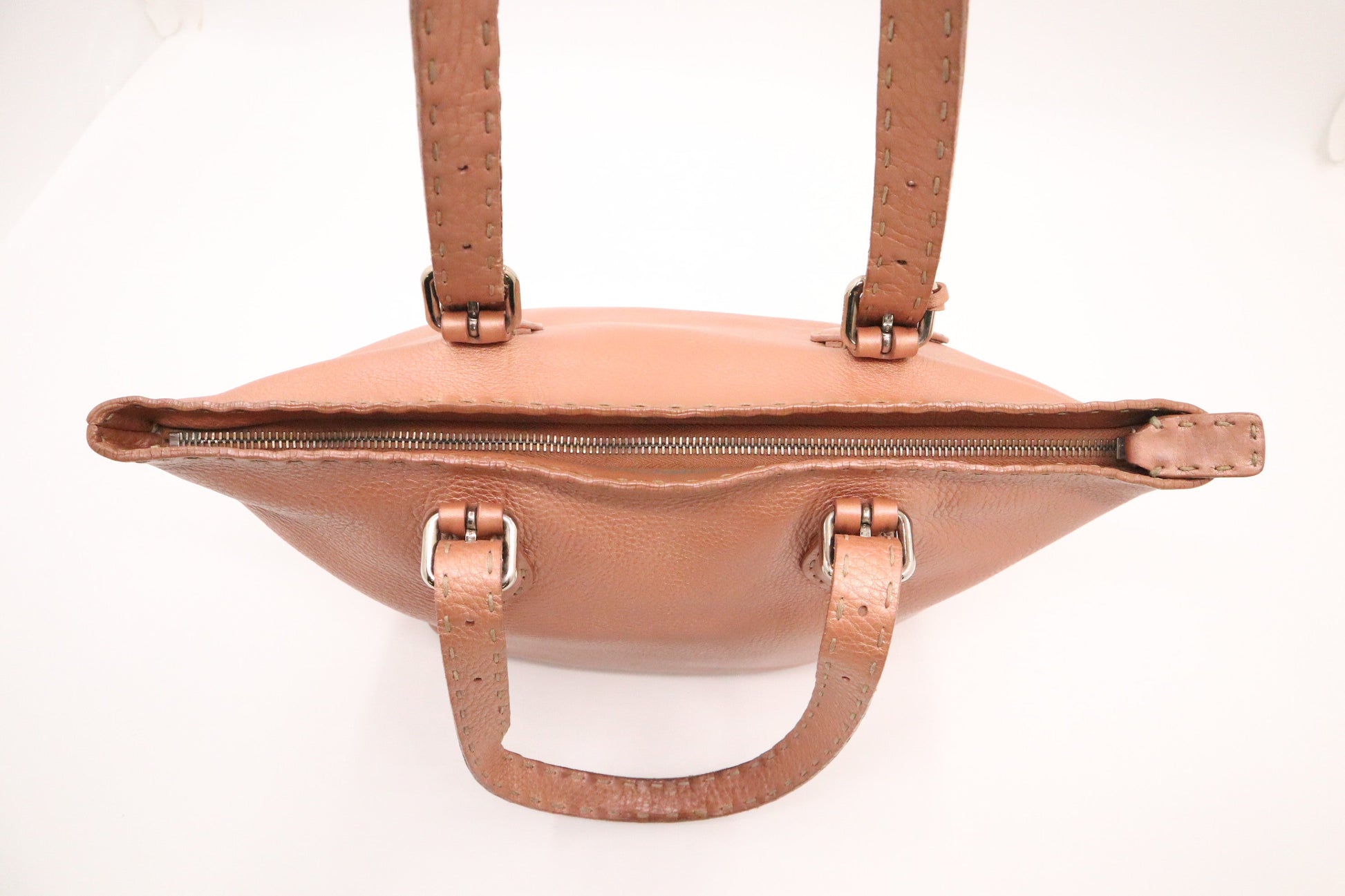Fendi Tote In Metallic Leather Pink Tote Bag