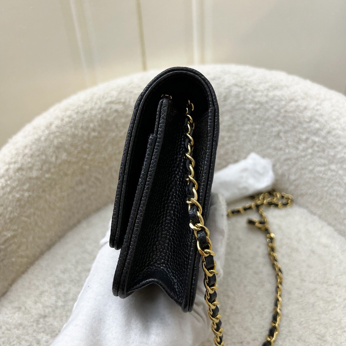 Classic Wallet on Chain WOC in Black Caviar and GHW Bag Polished