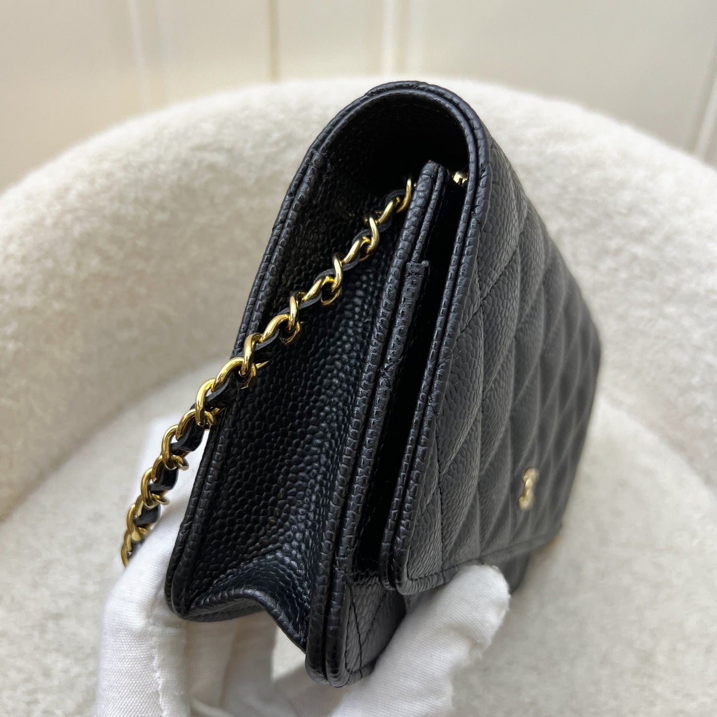 Classic Wallet on Chain WOC in Black Caviar and GHW Bag Polished