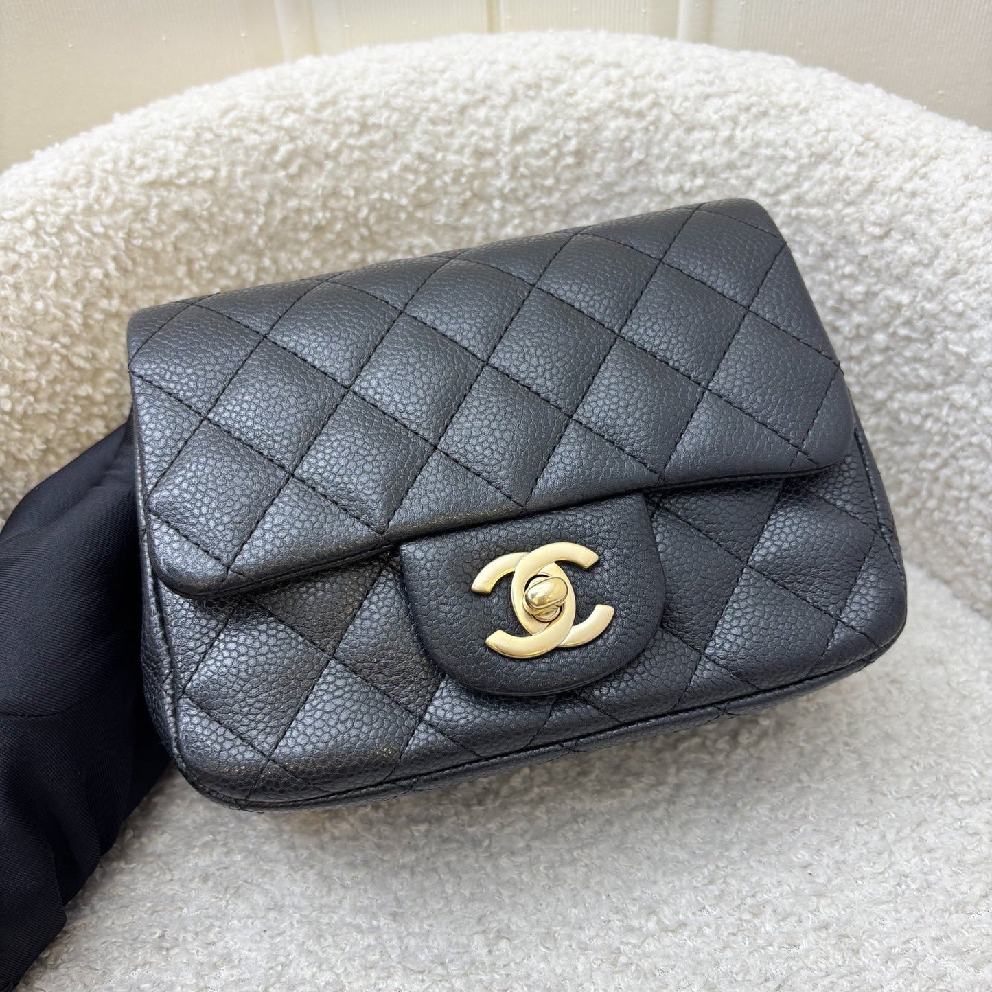 Chanel Classic Square Mini Flap in Black Caviar and Matte GHW Accessory