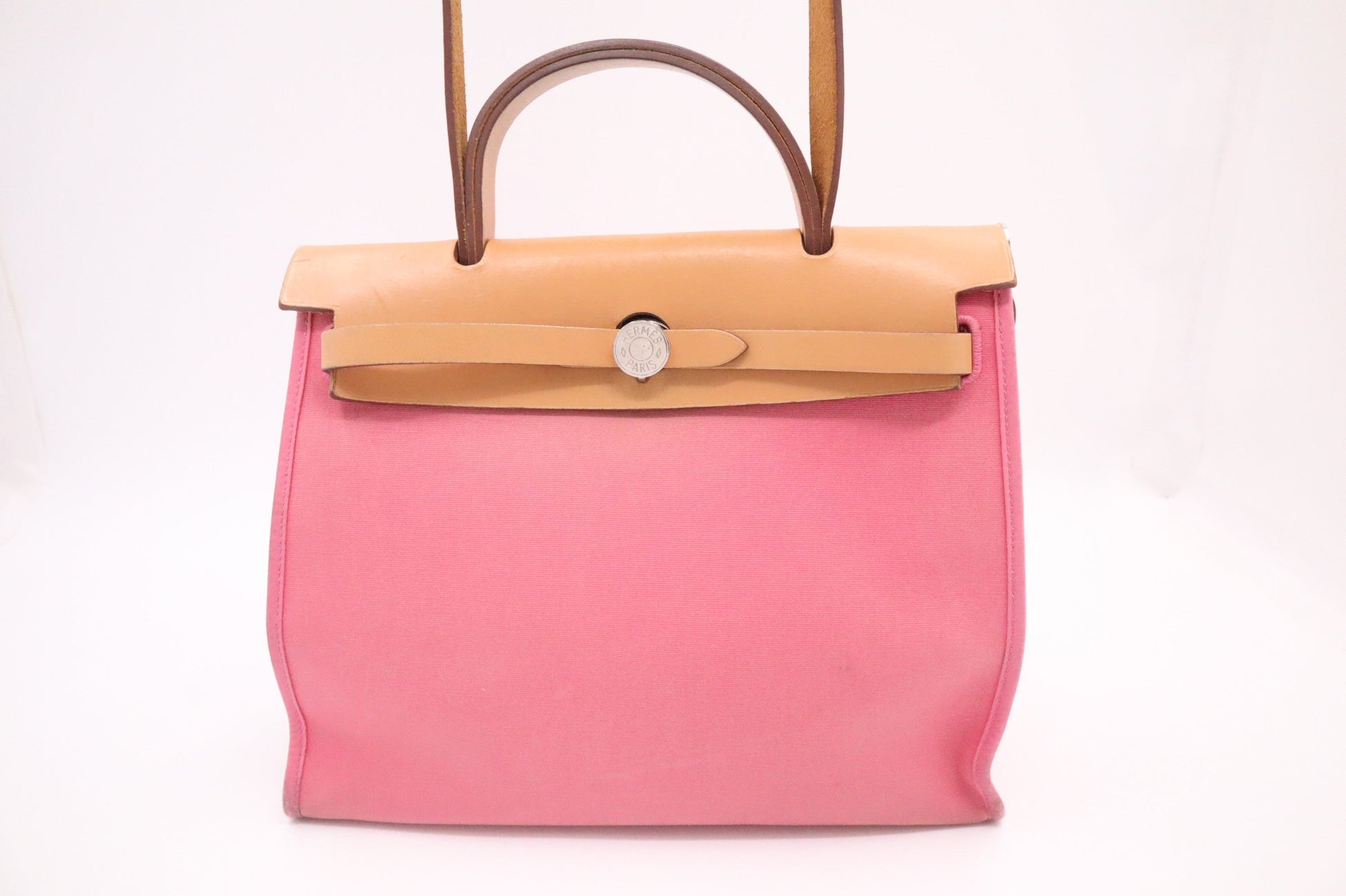 Hermes Herbag Zip In Canvas Pink Travel Bag