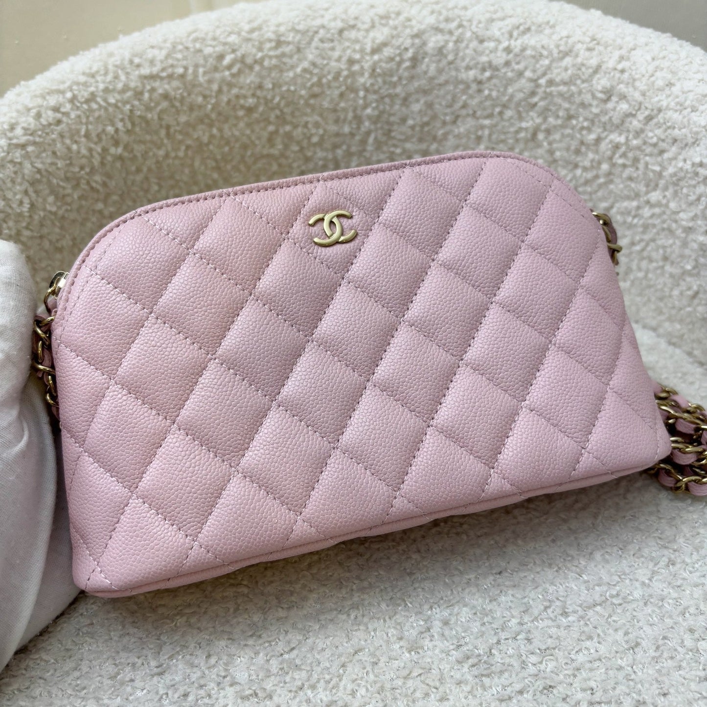 Chanel Medium Pouch / Clutch with Chain in Sakura Pink Caviar and LGHW (Model: )