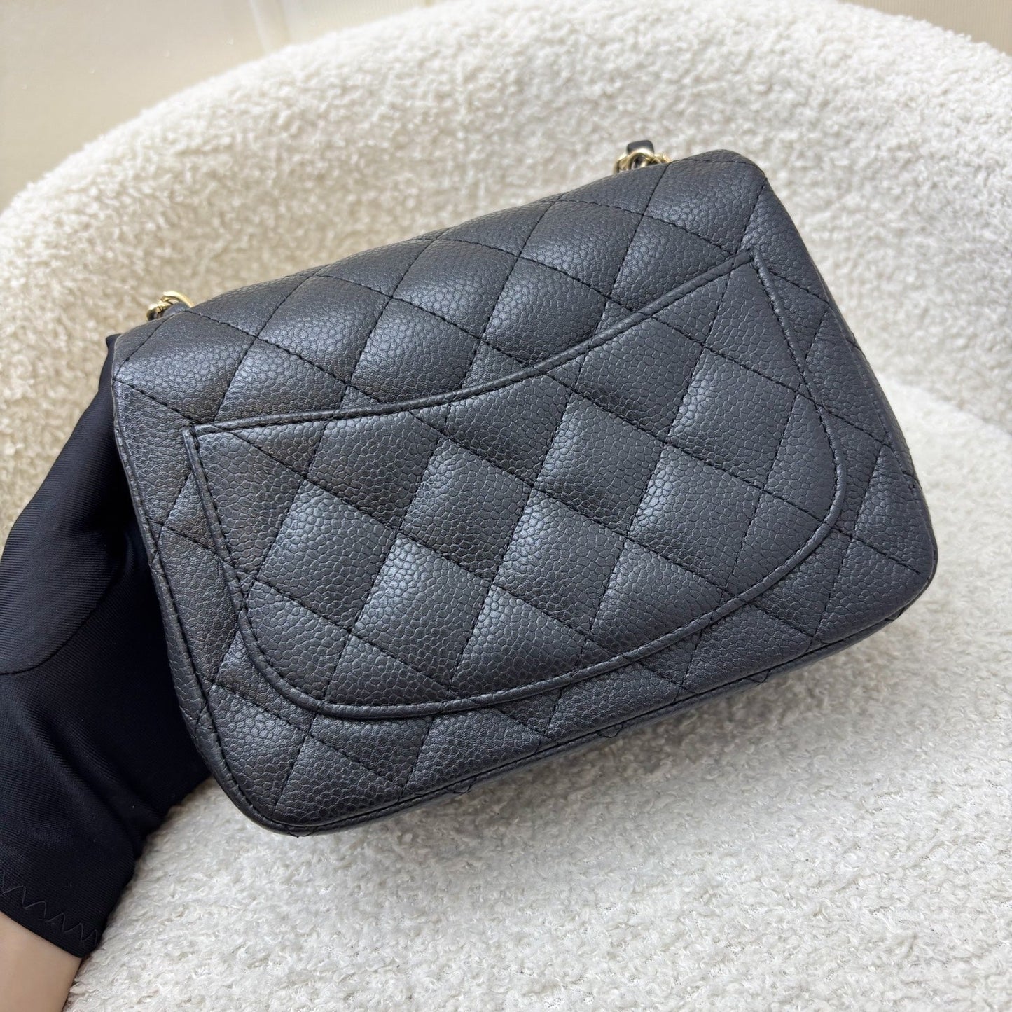 Chanel Classic Square Mini Flap in Black Caviar and Matte GHW Accessory