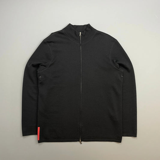 Prada Handbag Sport 00s Wool Knit -Through Cardigan Jumper Black Zip