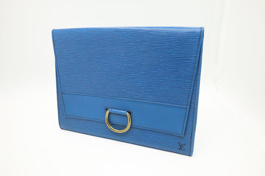 Louis Vuitton Iena Epi Leather Blue Clutch Bag