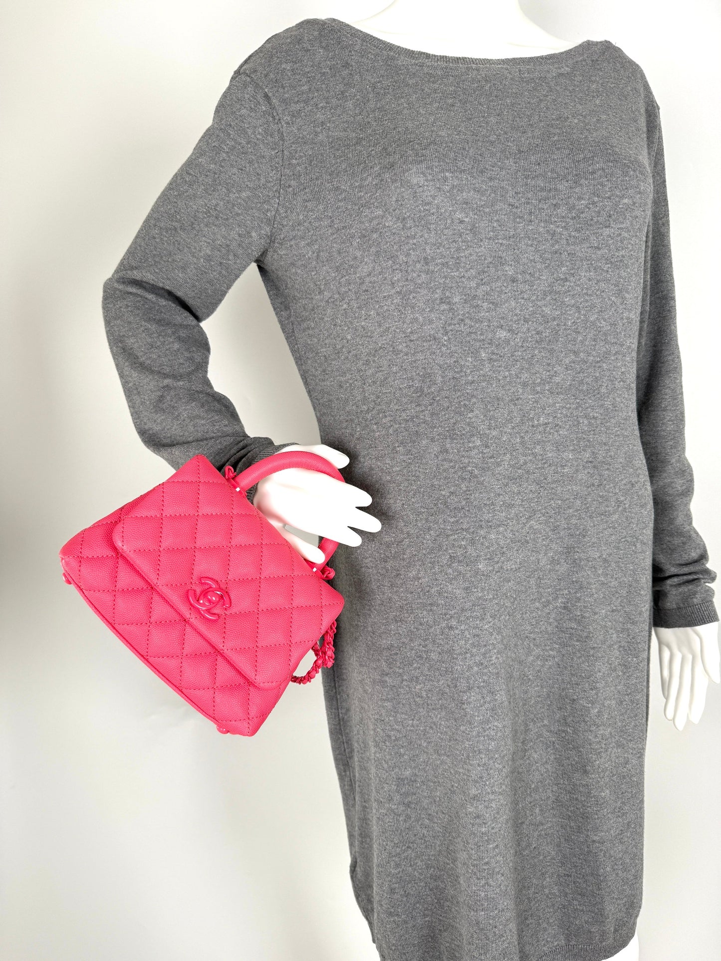 Chanel Coco Handle Incognito Monochrome Extra Mini Pink Quilted Caviar Flap Crossbody Bag