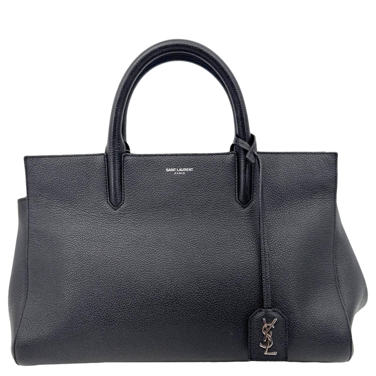 YSL Saint Laurent Yves Cabas Rive Gauche Pebbled Satchel Bag Leather Black Small