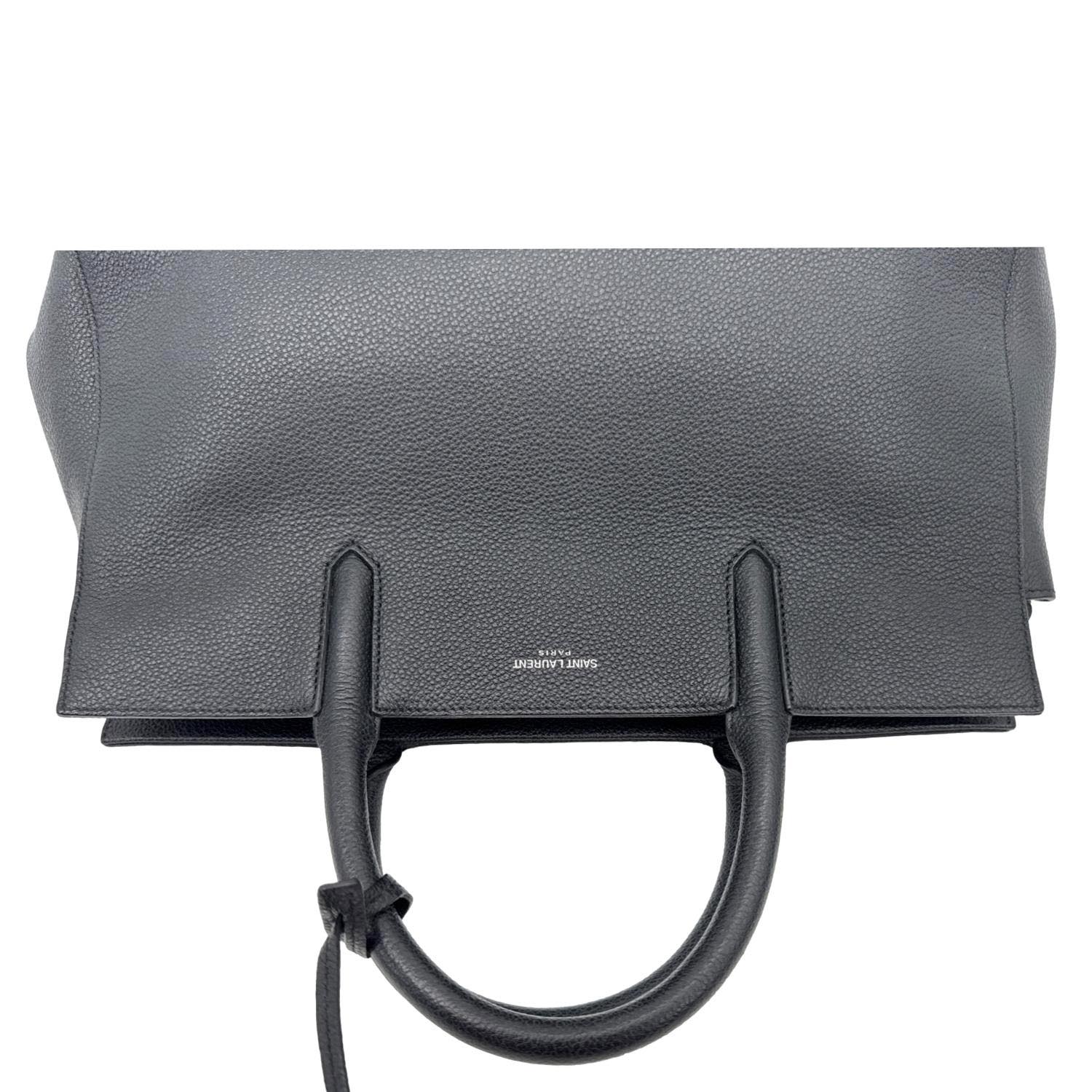 YSL Saint Laurent Yves Cabas Rive Gauche Pebbled Satchel Bag Leather Black Small