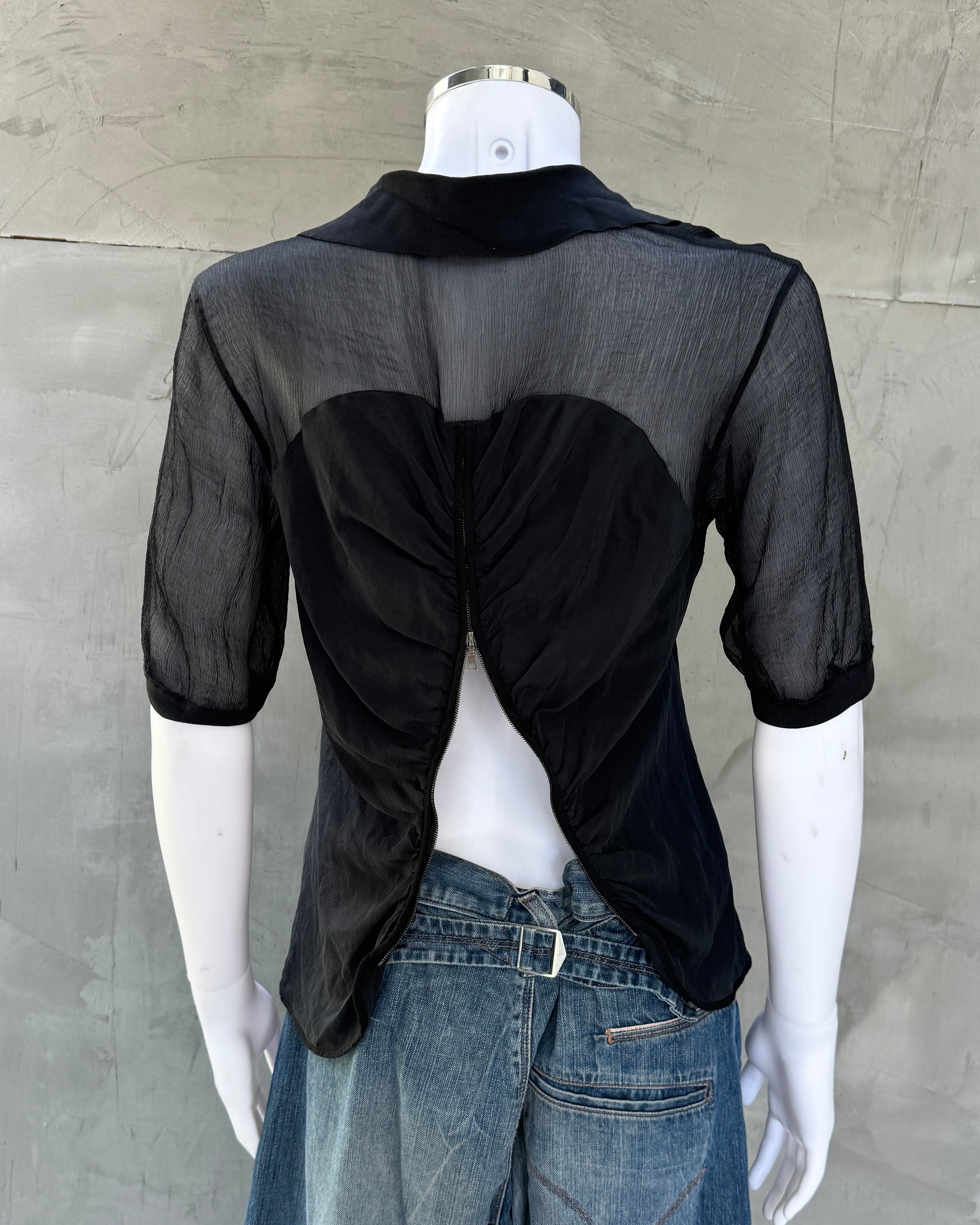 Prada Handbag -Up Back Sheer Silk Top - M Zip