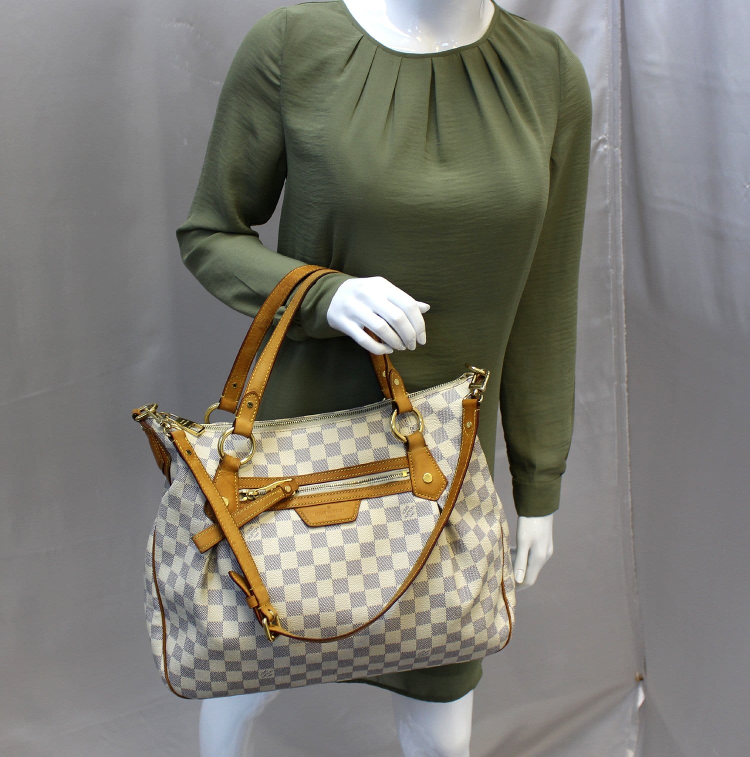 Louis Evora Mm Damier Azur Tote Shoulder Shoulder Bag