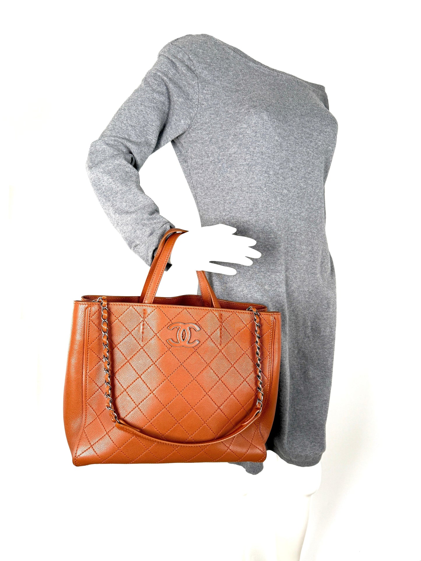 Chanel Covered CC Quilted Caviar Brown Shopping Tote Bag