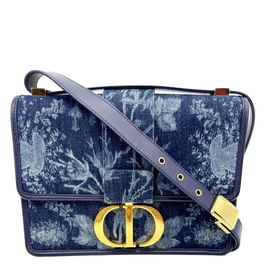 Dior Shoulder Bag Montaigne 30 Flowers Print Denim Blue