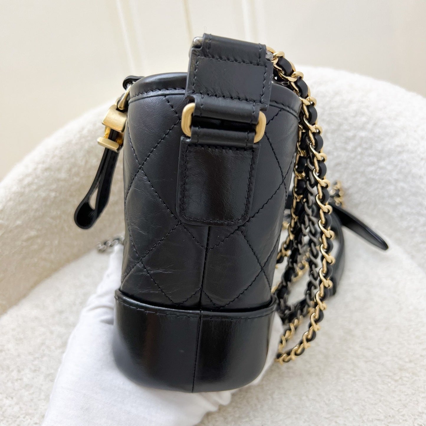 Chanel Small Gabrielle Hobo in Black Distressed Calfskin and 3 tone Hardware (Model: )
