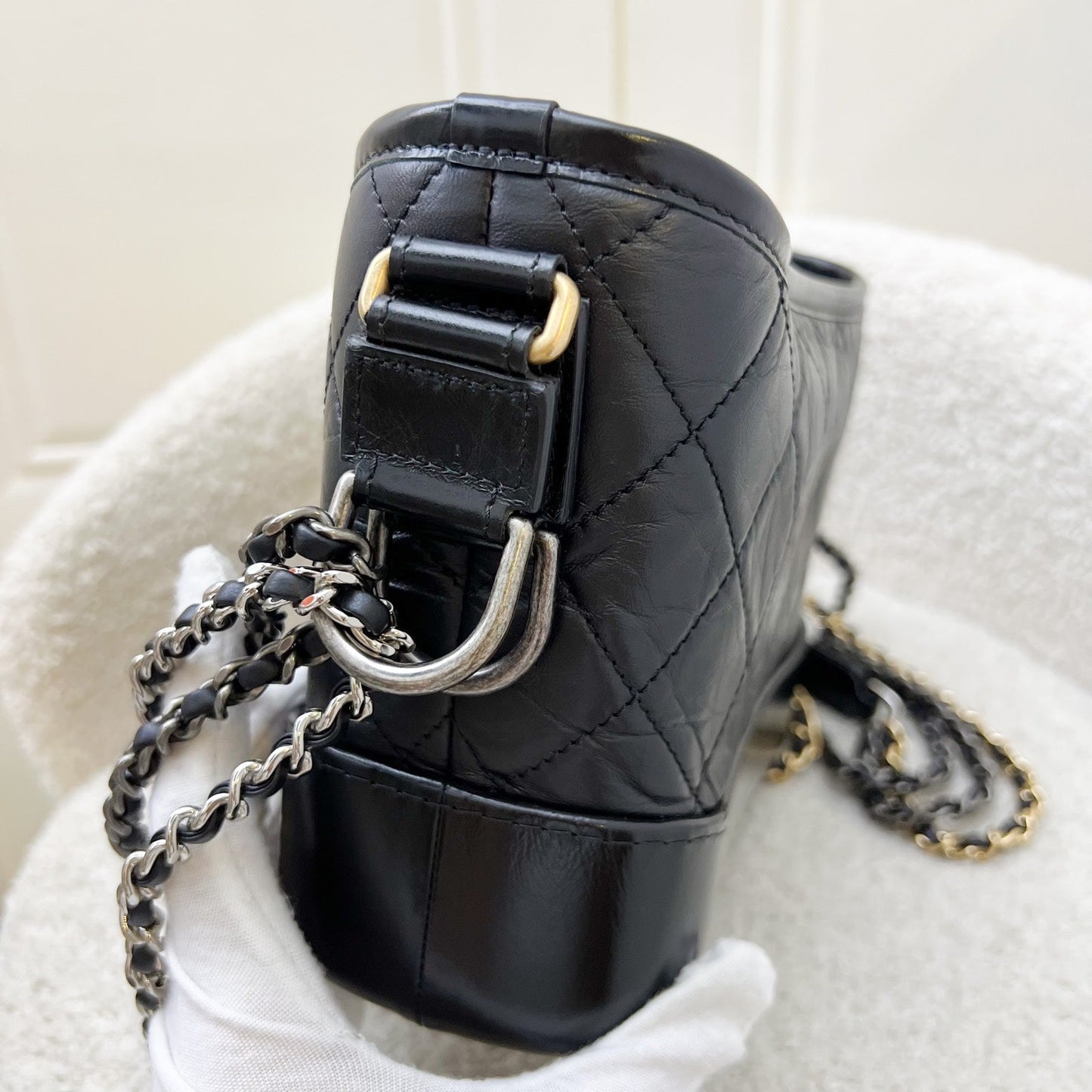 Chanel Small Gabrielle Hobo in Black Distressed Calfskin and 3 tone Hardware (Model: )