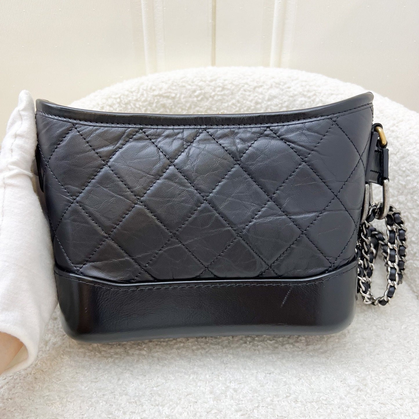 Chanel Small Gabrielle Hobo in Black Distressed Calfskin and 3 tone Hardware (Model: )