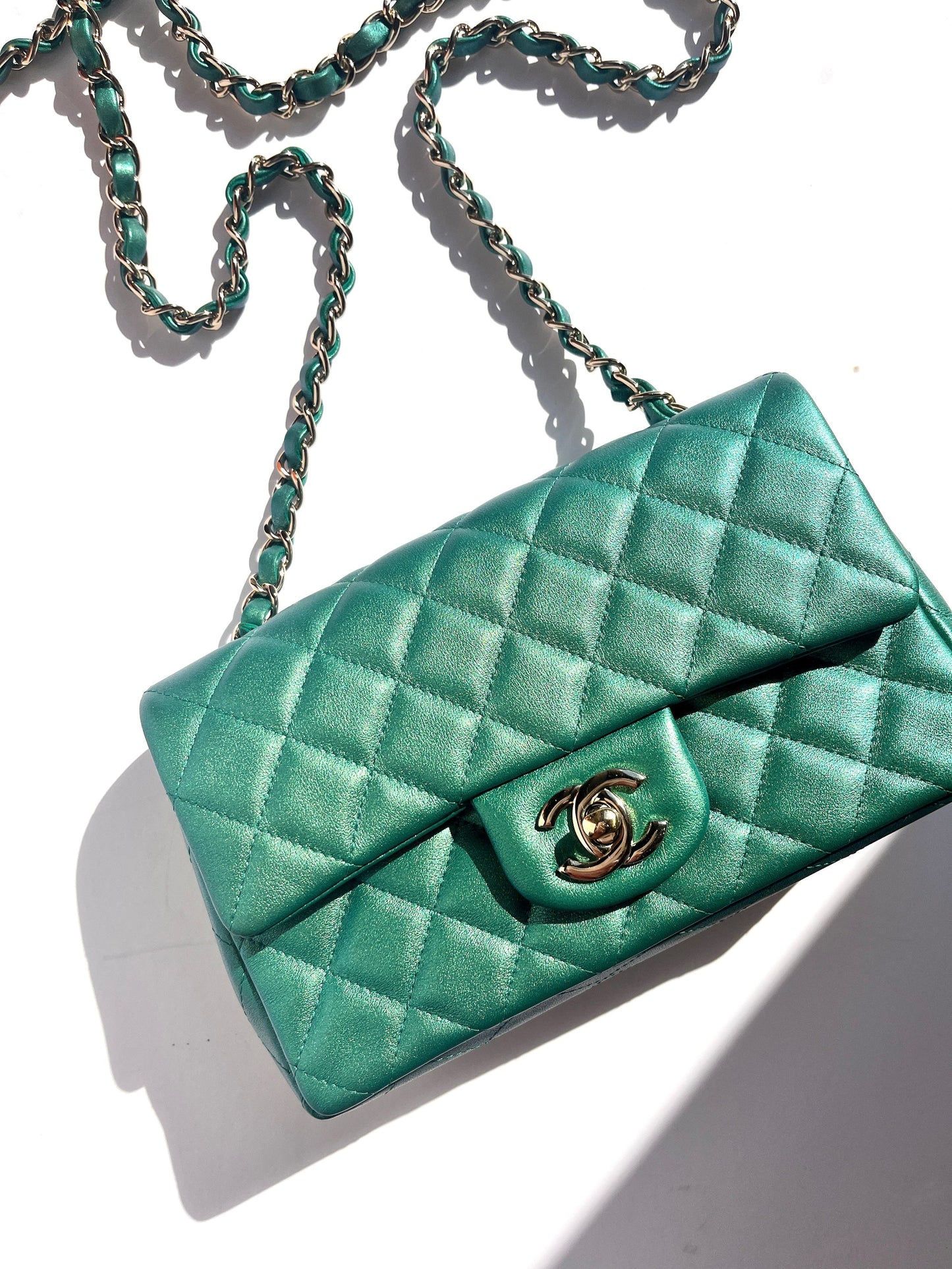 Iridescent Green 2022 Rectangular Mini Flap Bag Signature