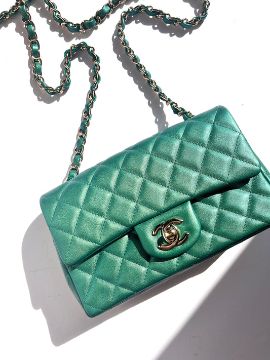 Iridescent Green 2022 Rectangular Mini Flap Bag Signature