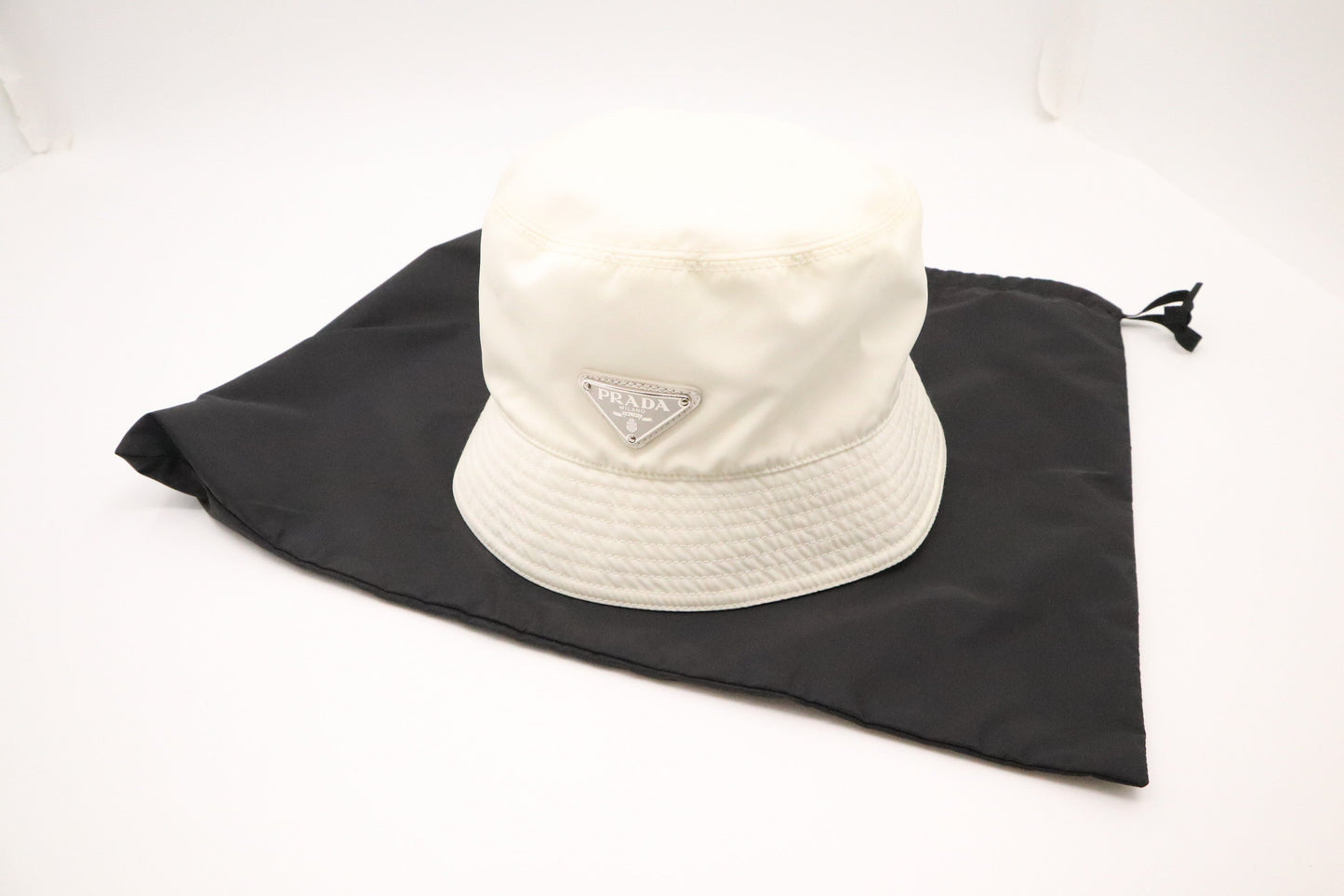 Prada Hat In Re Handbag Nylon White Bucket Bag