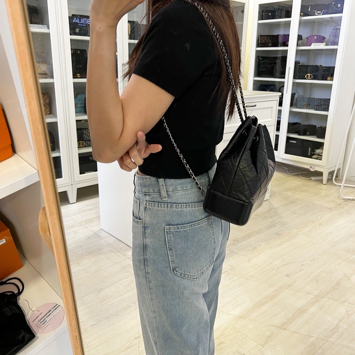 Small Gabrielle Backpack in Black Distressed Calfskin and 3-Tone HW Base