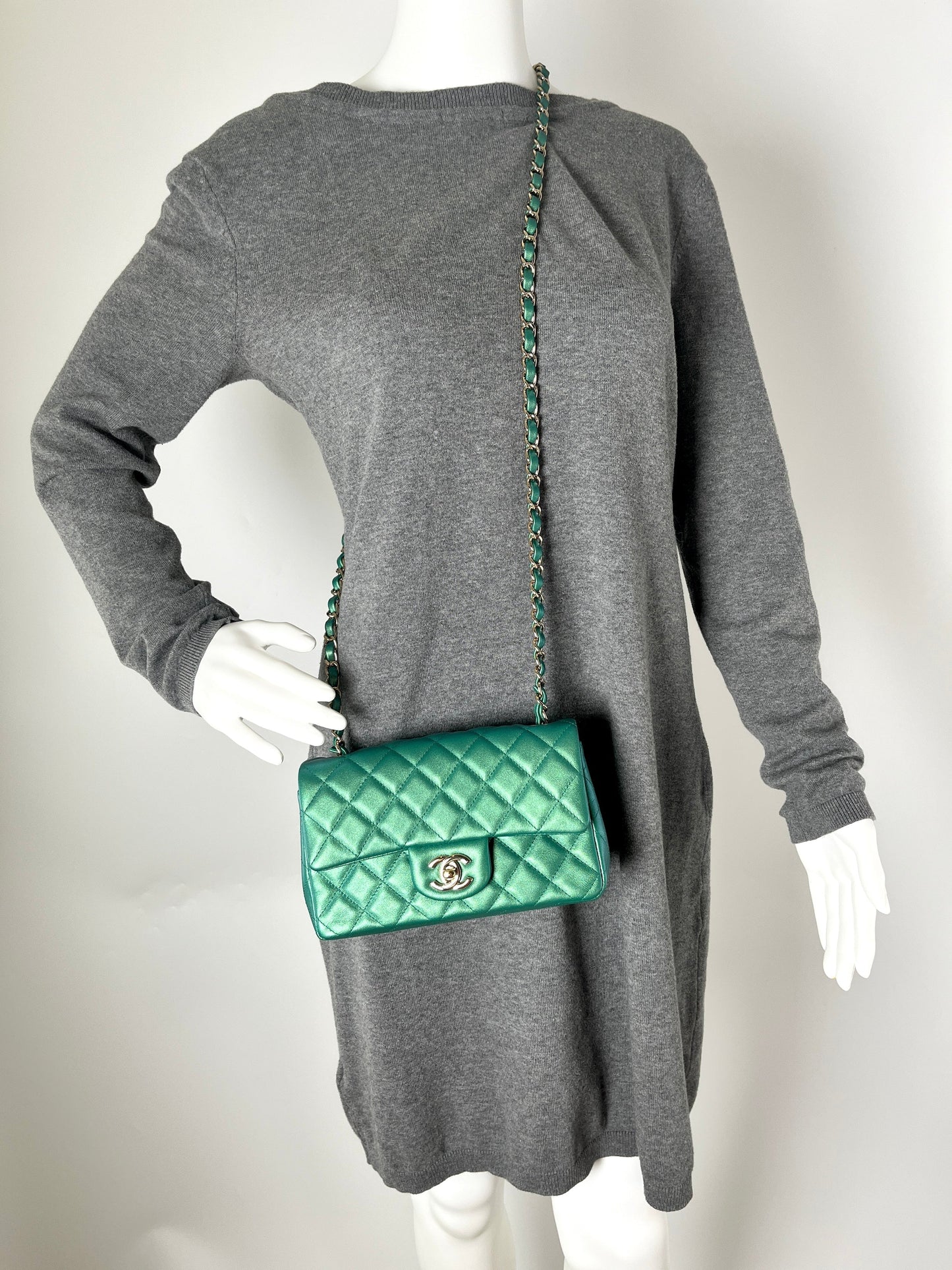 Iridescent Green 2022 Rectangular Mini Flap Bag Signature