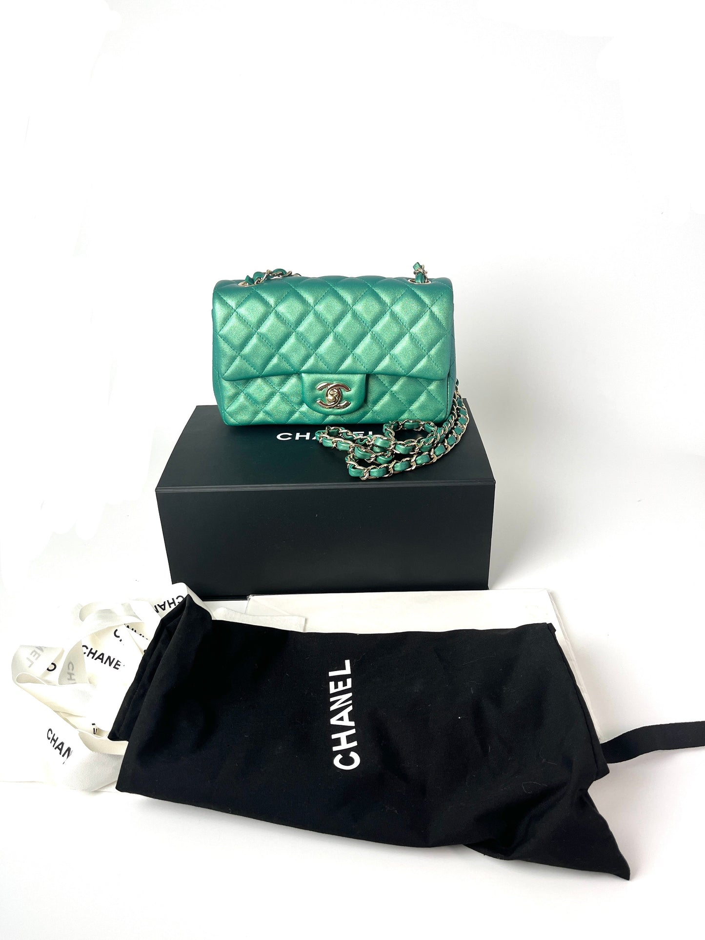 Iridescent Green 2022 Rectangular Mini Flap Bag Signature