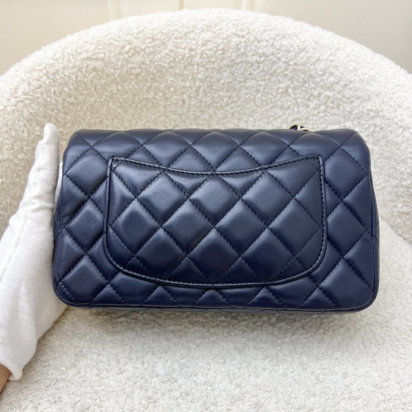 Chanel Classic Mini Rectangular Flap in Navy Lambskin and LGHW Accessory