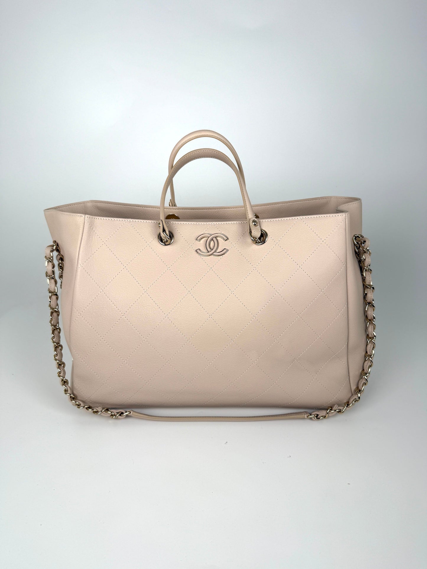 Chanel Bullskin Stitched Cream Shopping Tote Bag