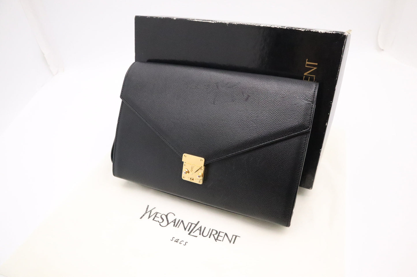 YSL Saint Laurent Clutch Bag In Cowhide Leather Black