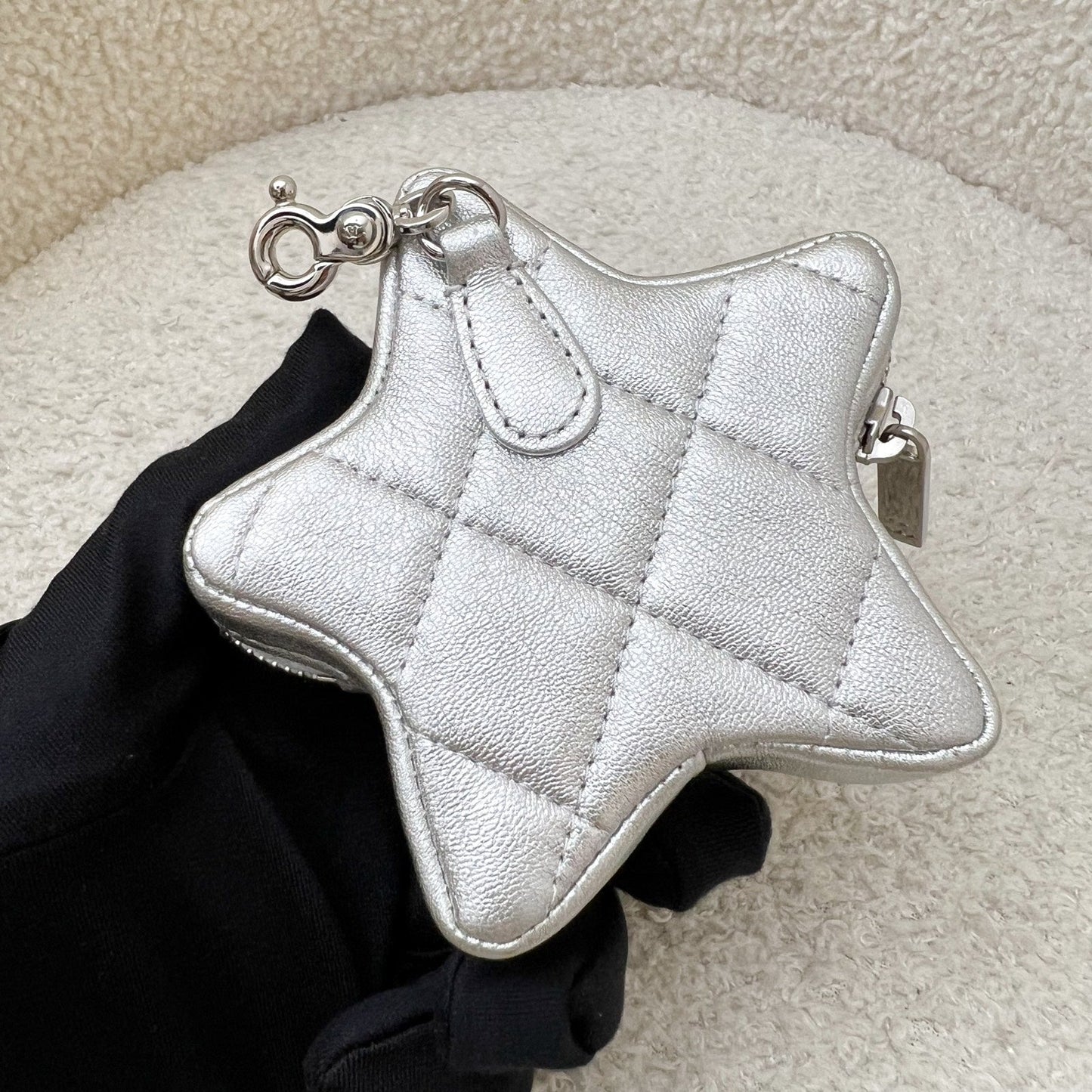 VIP Gift Star Pouch Charm in Iridescent Silver Lambskin and SHW Signature