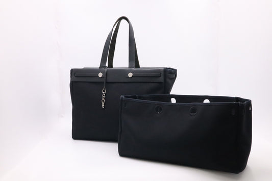 Hermes Herbag Cabas In Canvas Black Travel Bag