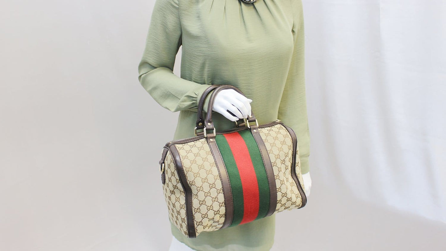 Gucci Web Original Boston Bag Canvas Monogram Travel Bag