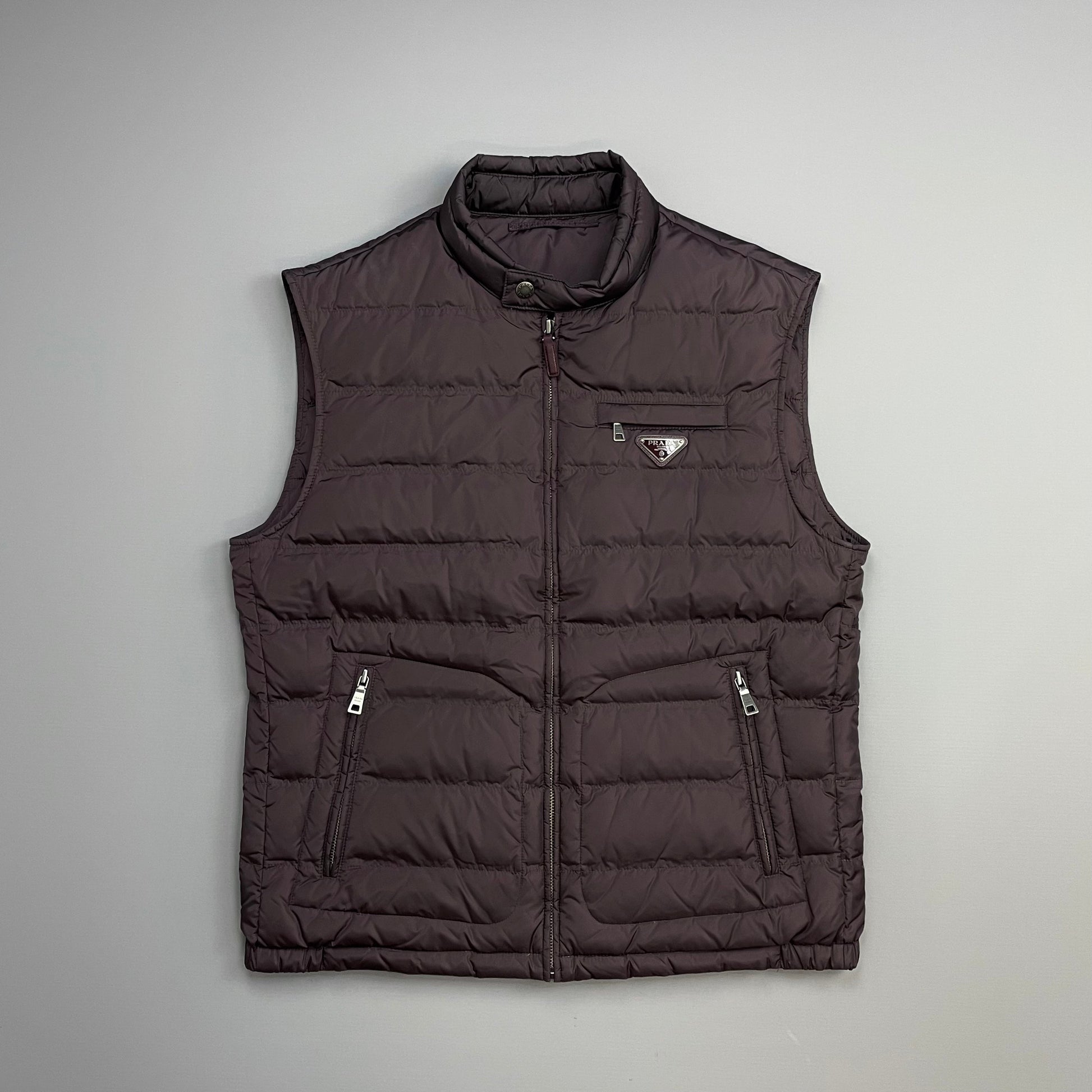 Prada Handbag Sport Burgundy Plue Lightweight Down Puffer Gilet