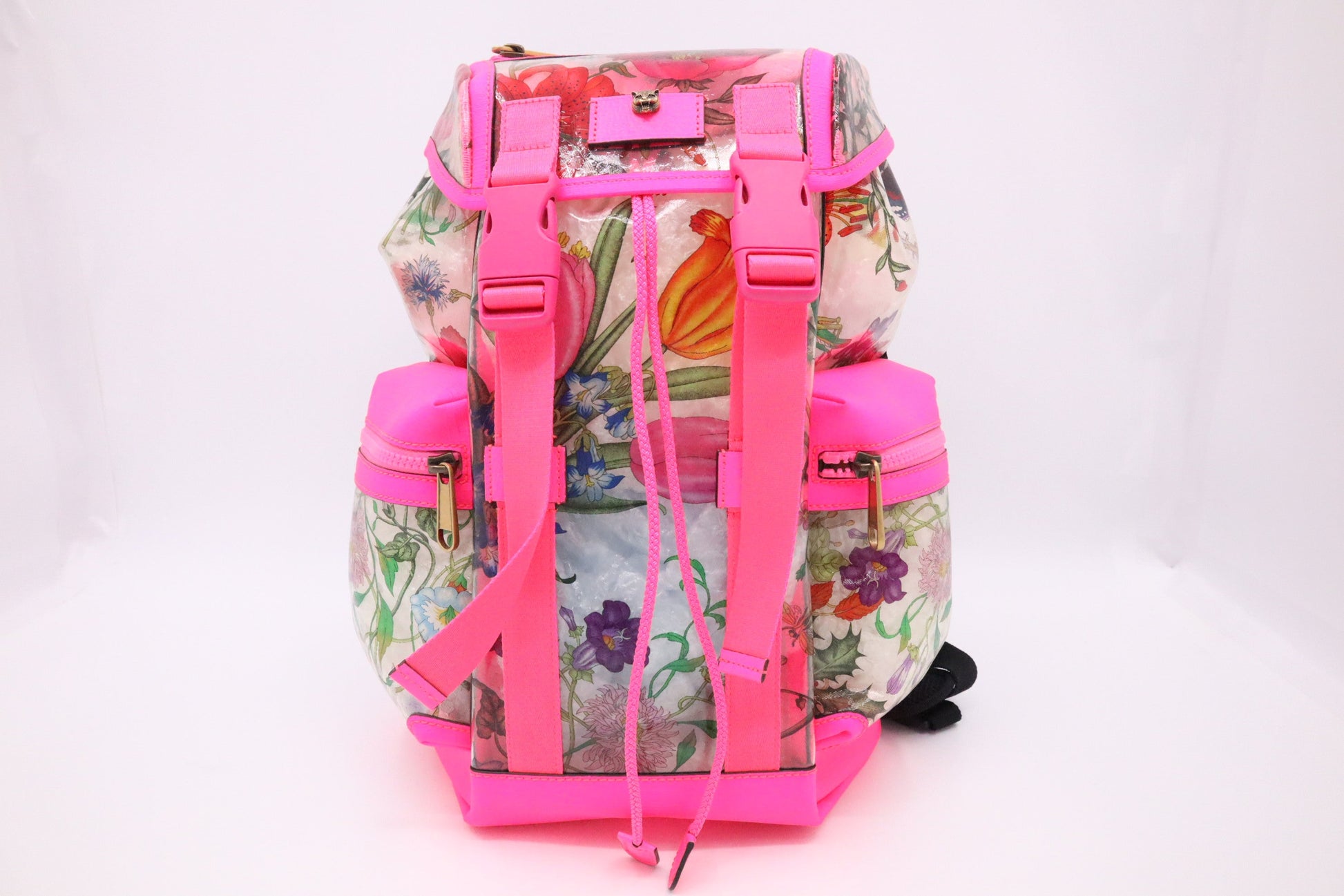 Gucci Backpack Floral PVC Neon Leather Pink
