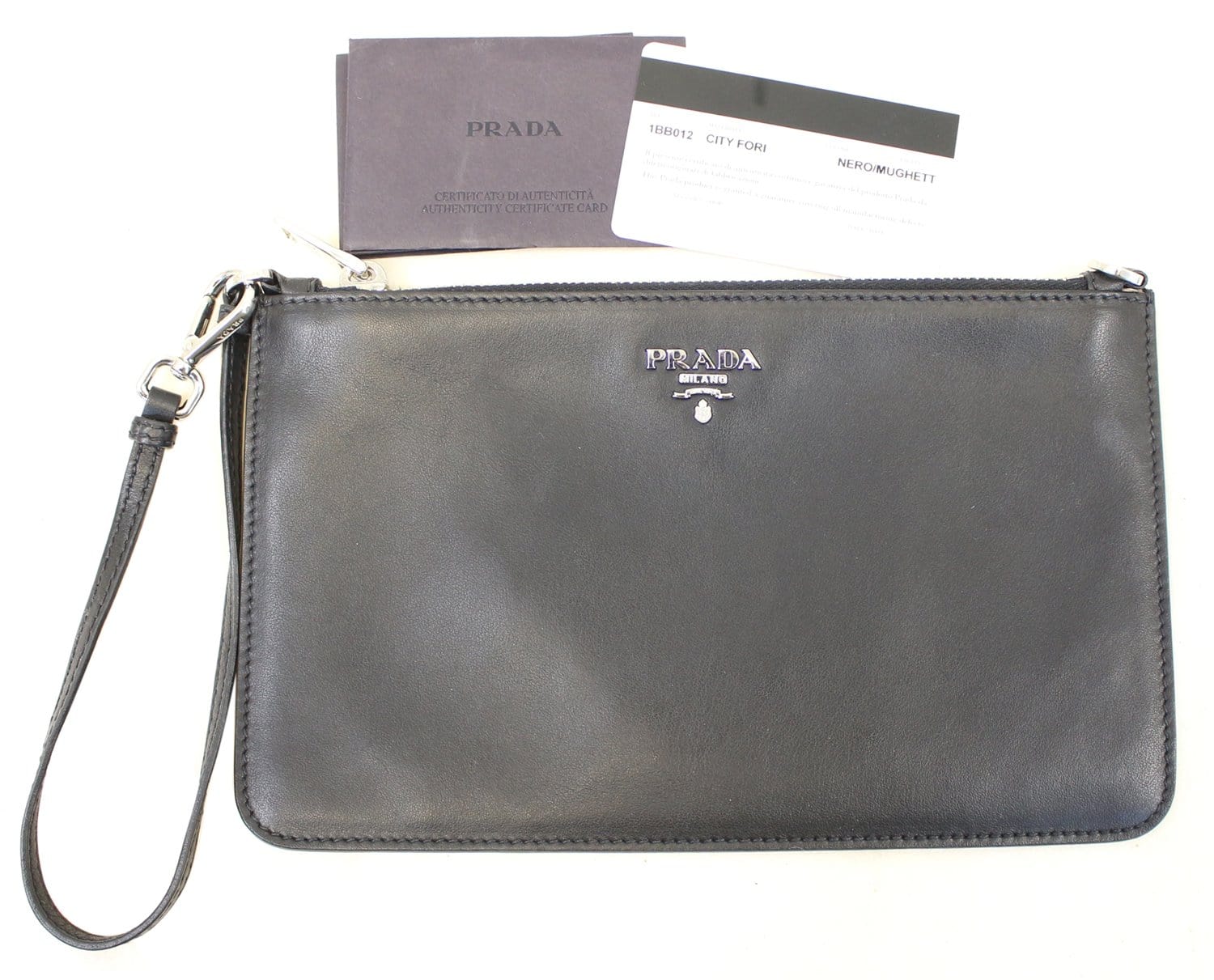 Prada Pl Ue Wristlet Clutch Bag Leather Black
