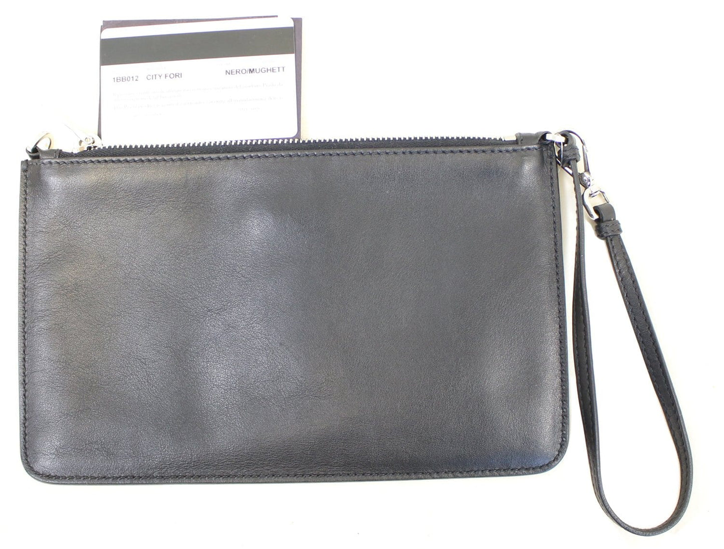 Plaque Wristlet Clutch Bag Leather Black