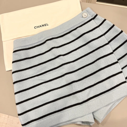 Chanel Baby Blue Knitted Striped Skorts in 100% Cashmere (Model: ) Accessory