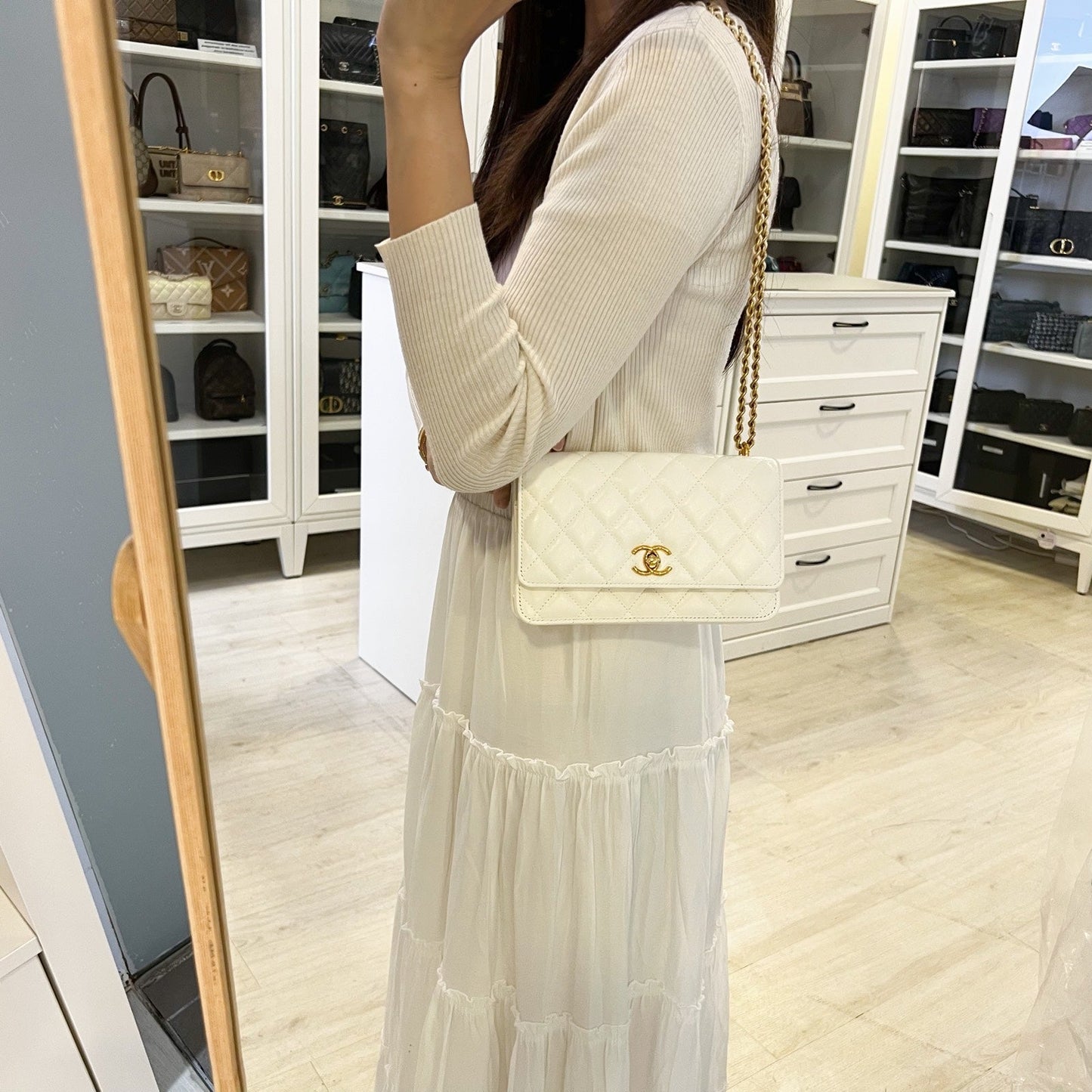 Chanel Seasonal Wallet on Chain WOC in White Lambskin and GHW (Model: ) Bag