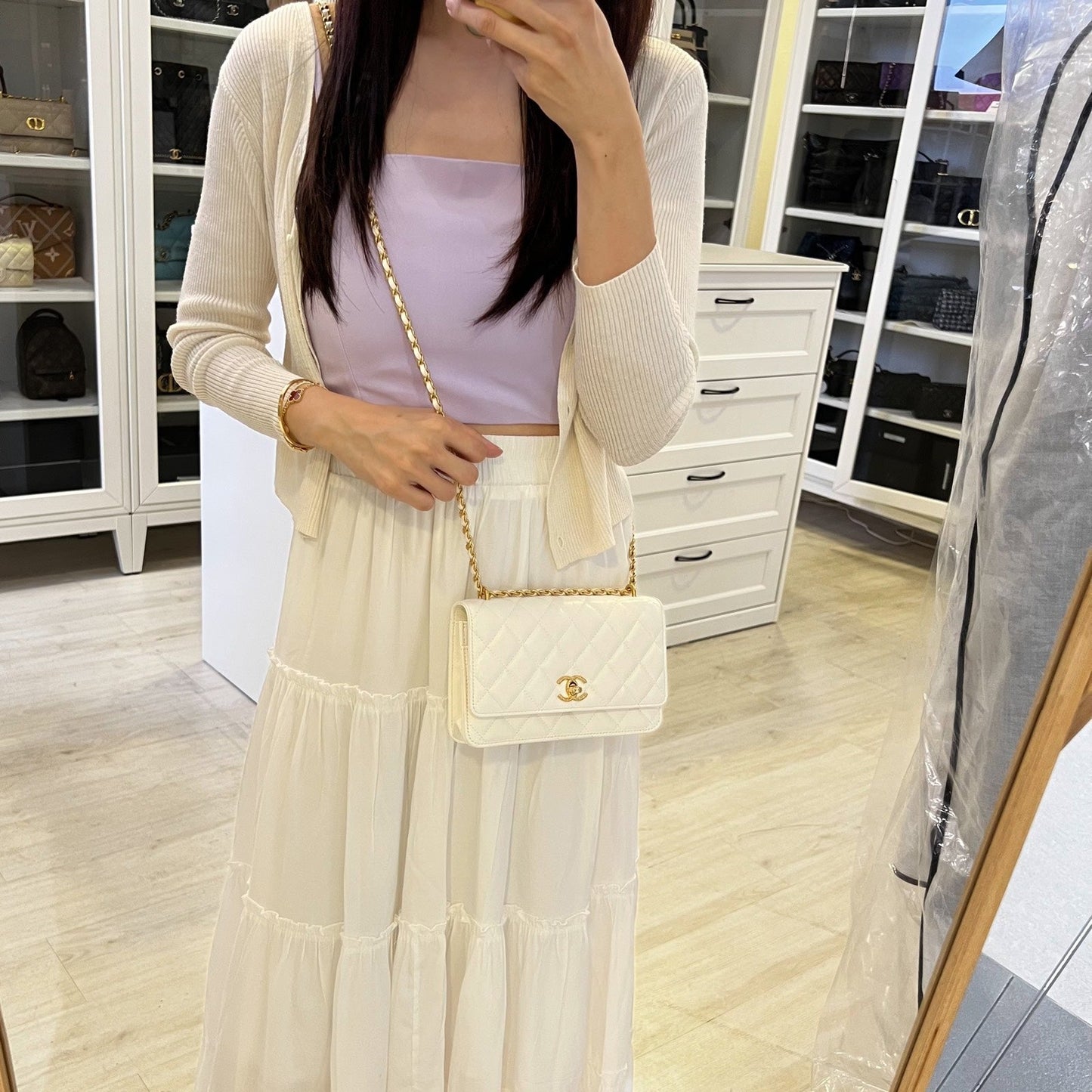Chanel Seasonal Wallet on Chain WOC in White Lambskin and GHW (Model: ) Bag