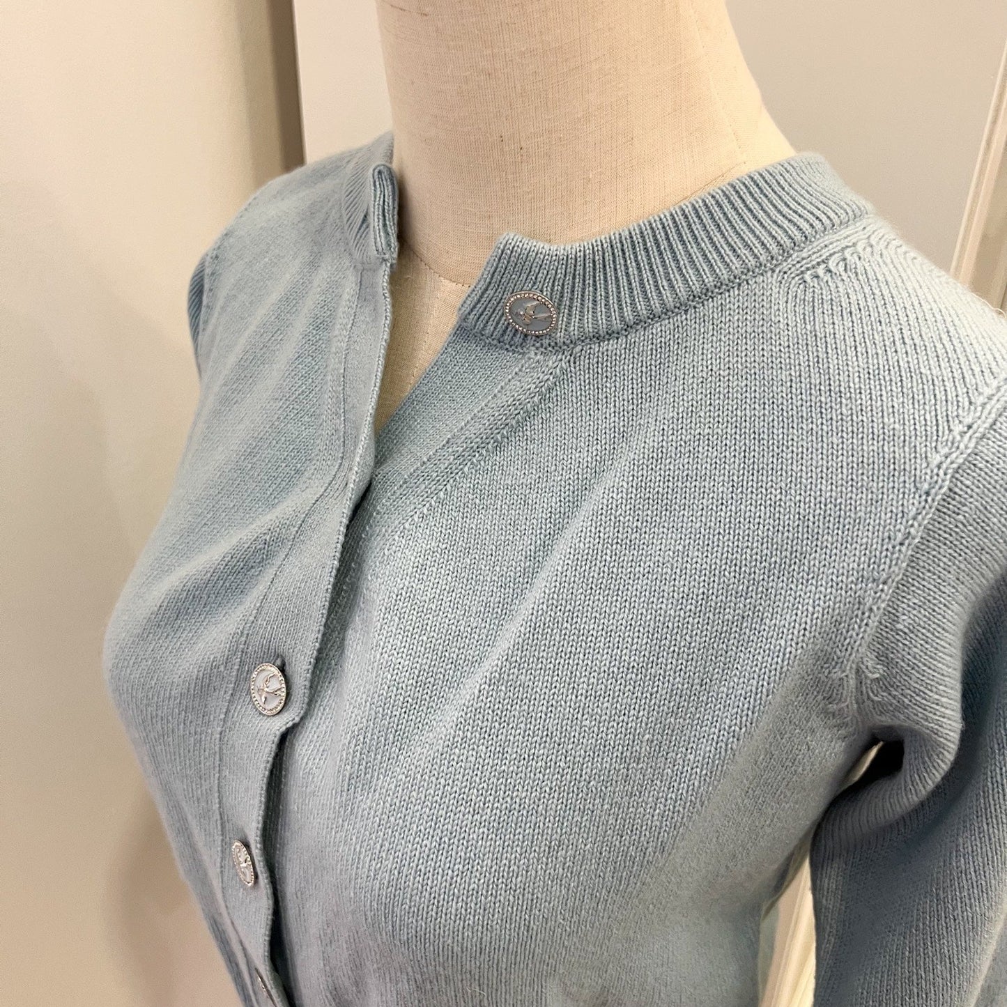 Chanel Knitted Cardigan in Baby Blue 100% Cashmere (Model: ) Apparel