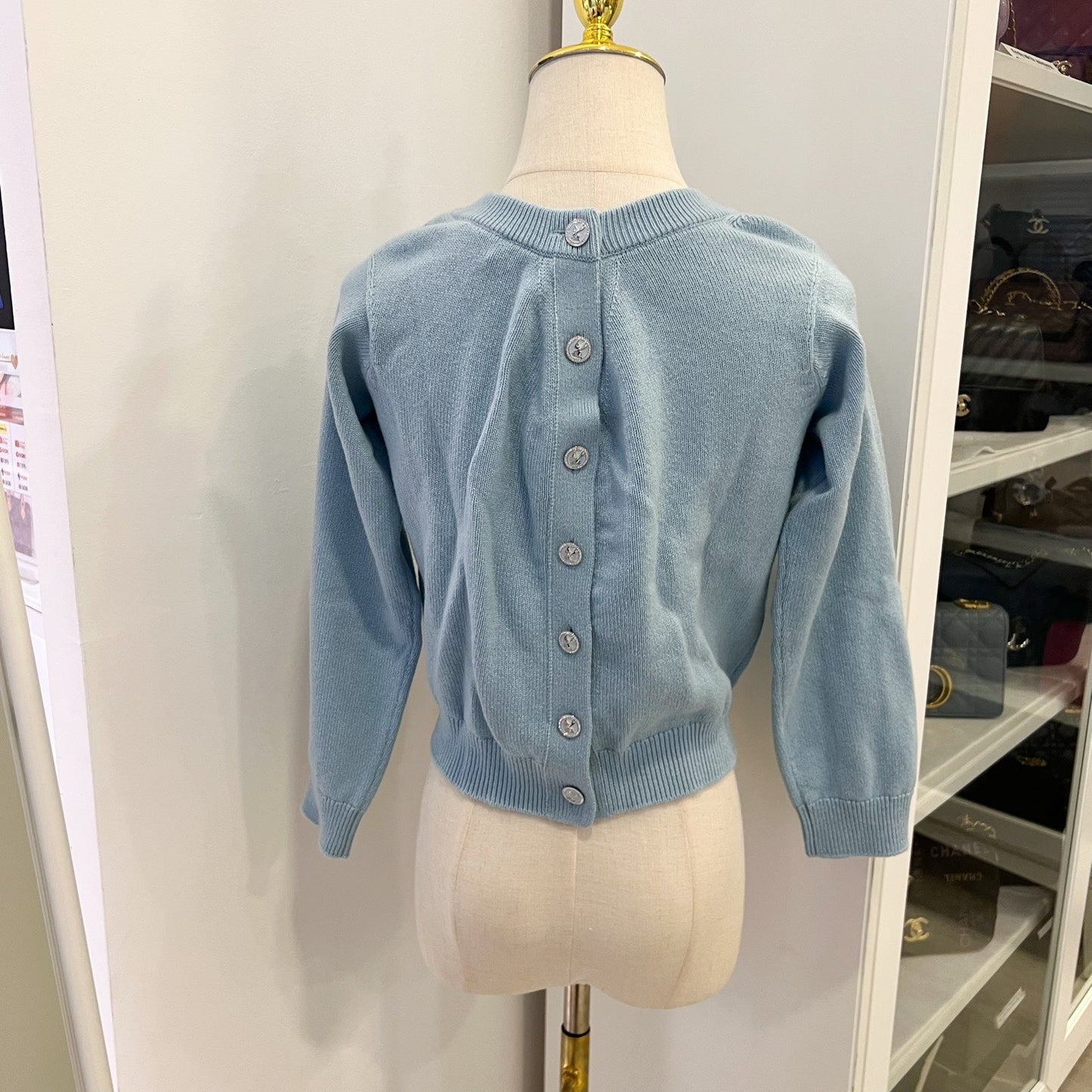 Chanel Knitted Cardigan in Baby Blue 100% Cashmere (Model: ) Apparel
