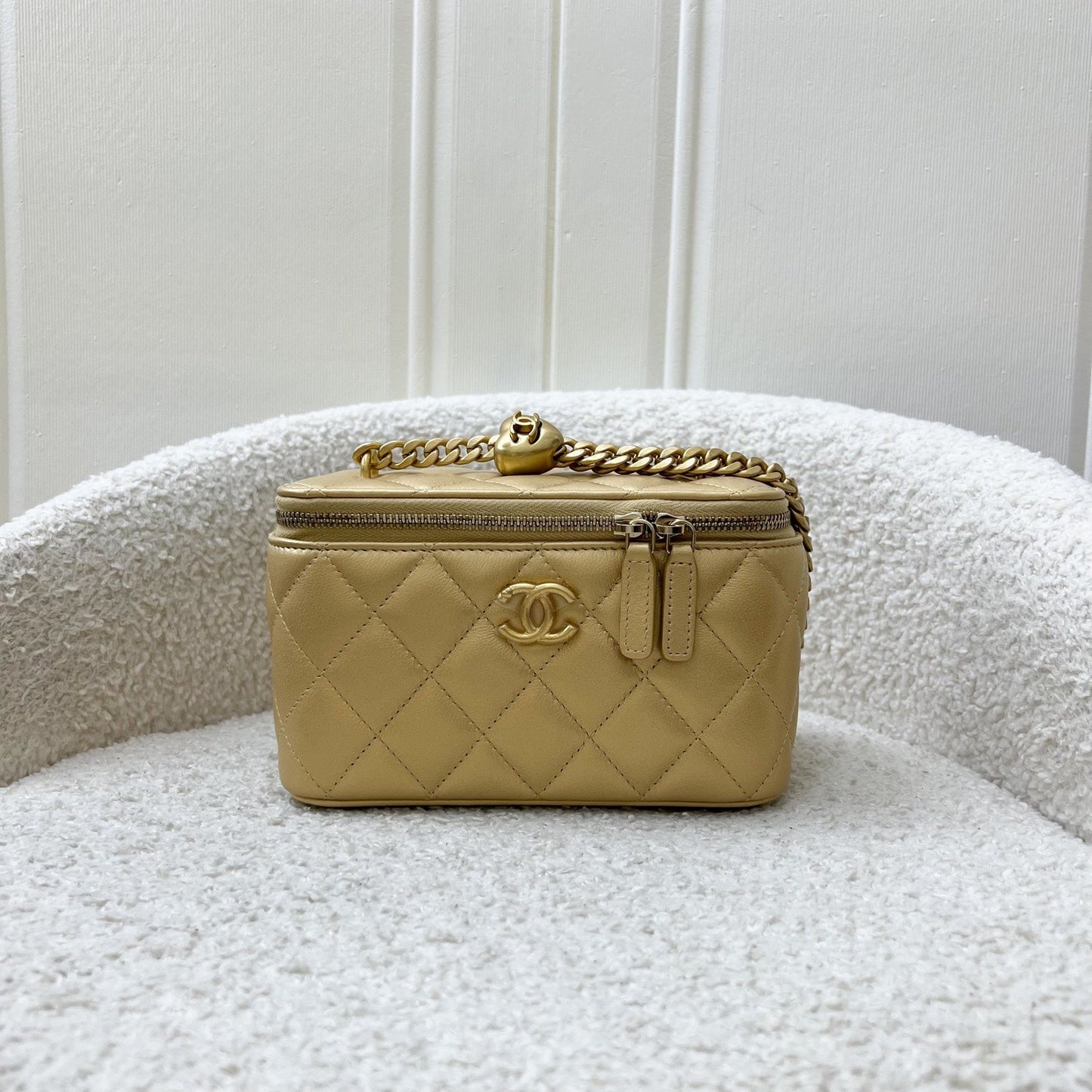 Chanel Heart Adjustable Chain Vanity in Gold Lambskin and AGHW