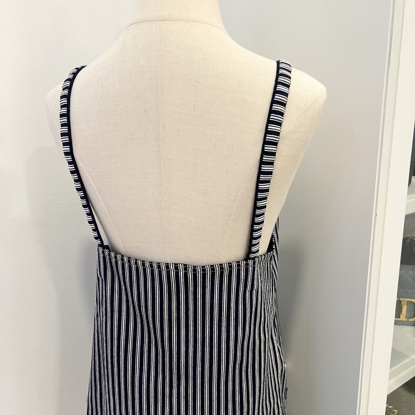 Chanel Pinstripe Sleeveless Dress with Front Pockets in Cotton and Polyester (Model: )