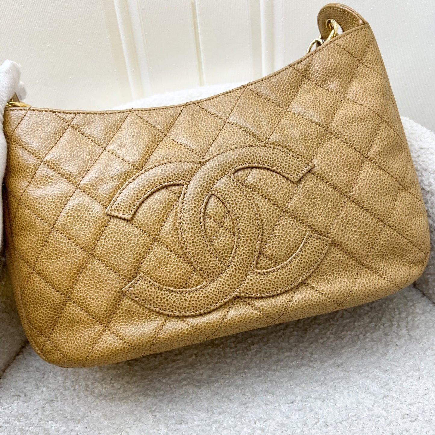 Chanel Half Moon Timeless Hobo in Dark Beige Caviar and GHW