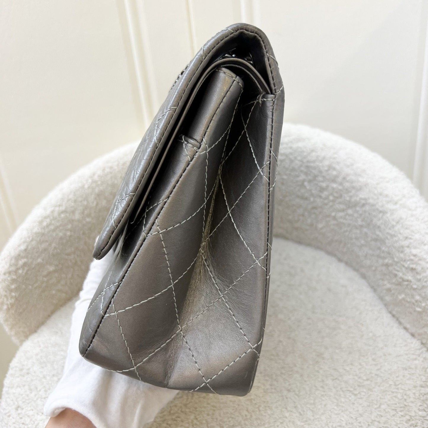 Chanel 2.55 Reissue 227 Maxi Flap in Silver Calfskin and RHW Accessory