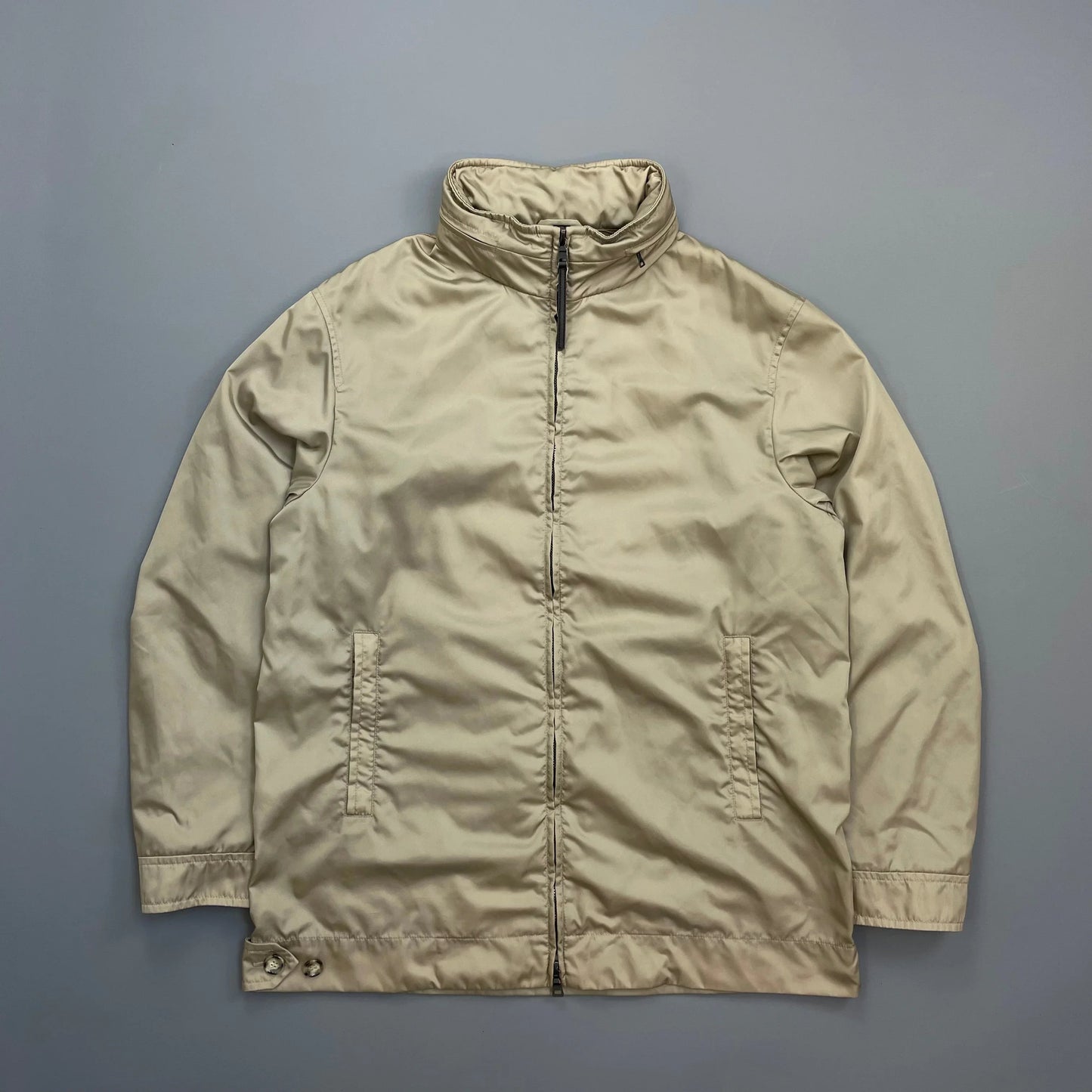 Prada Handbag Milano Longline Concealed Hood Windbreaker Jacket Beige